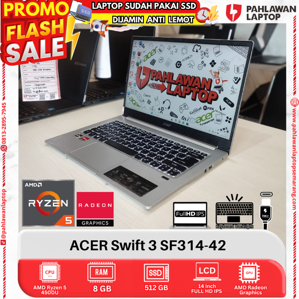 LAPTOP ACER SWIFT 3 Ryzen 5 RAM 8GB SSD 512GB