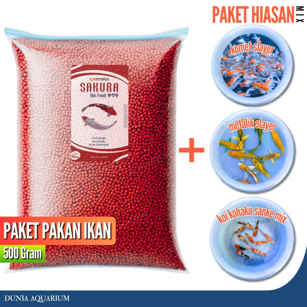 Paket Pakan Ikan Koi Protein 21% Kemasan 250gr / Koi Kohaku Sanke Metalik Slayer Ukuran 8-10 cm