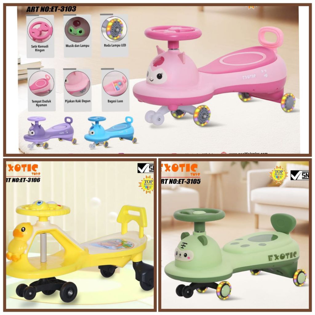 MAINAN ANAK SWING CAR RIDE ON BEBEK EXOTIC ET3106 MUSIK/ET3105/ET3103 KUROMI