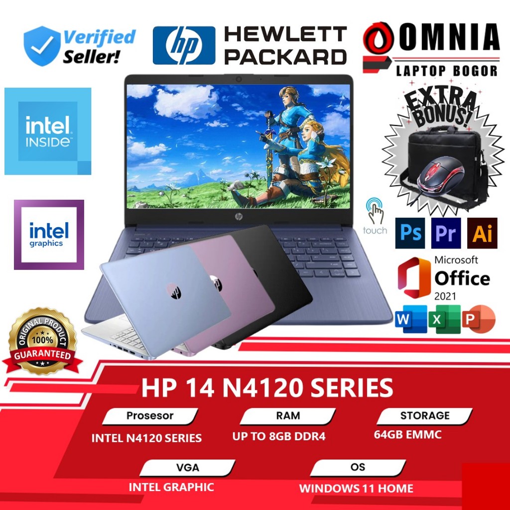 Laptop HP 14 Intel  N4120 8GB 128GB Touchscreen Windows 11 Home