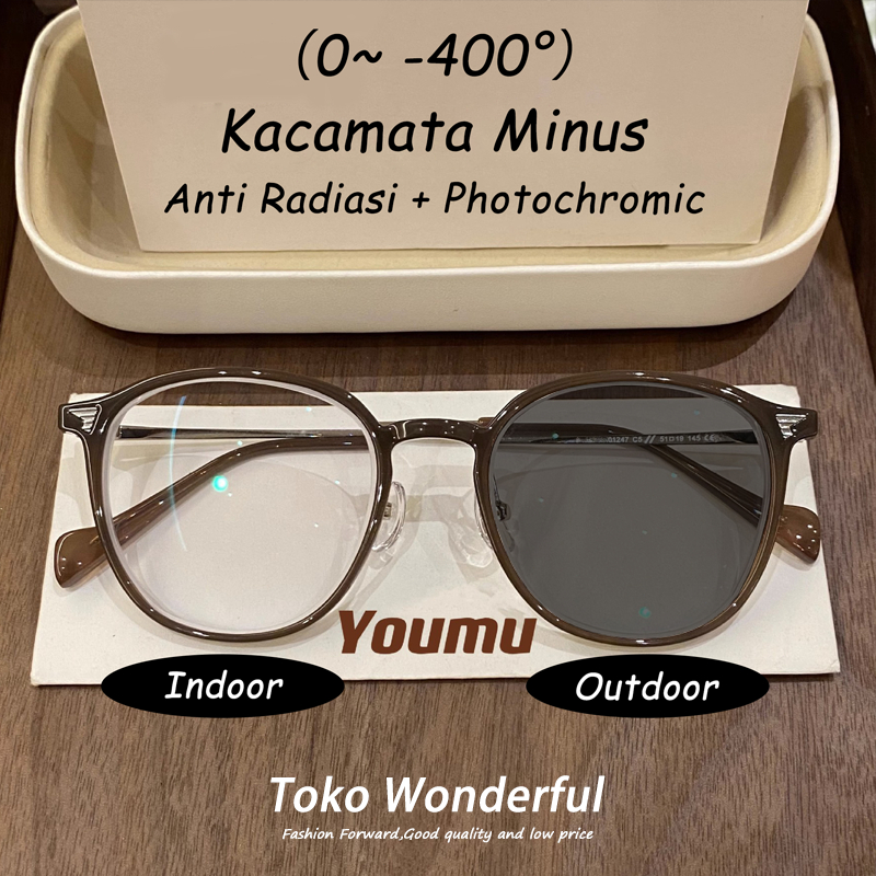 Kacamata Photochromic Anti Radiasi (0~-400°) Kacamata Minus Bergaya Ringan Optik Pria Wanita