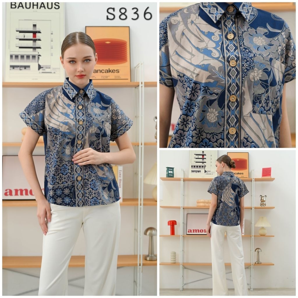 Kemeja batik wanita B9858 lengan pendek / Baju atasan wanita blouse batik modern