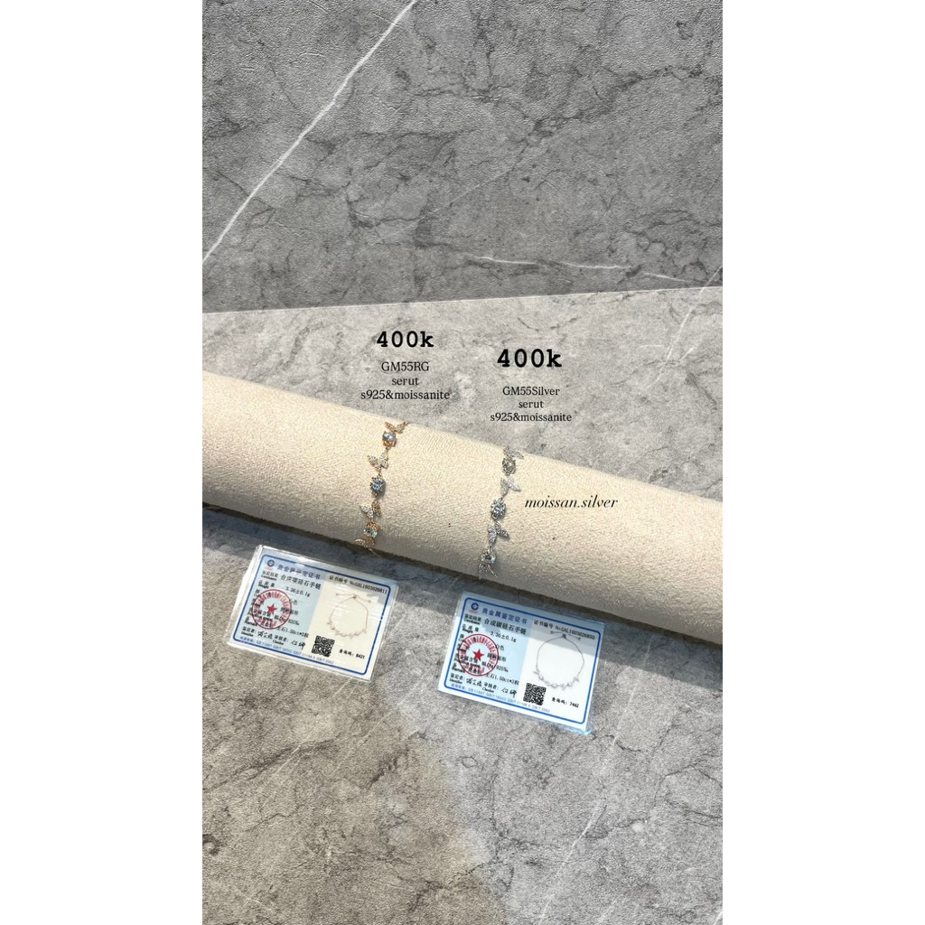 GM55 |Gelang Italy Serut Kupu Kupu Mata Moissanite Perak s925 Silver s925