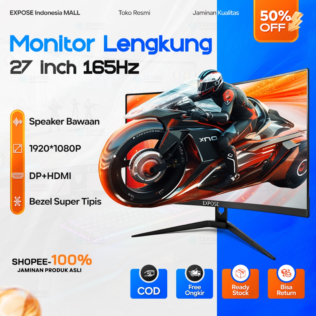 EXPOSE Monitor 27 Inch PC Monitor Gaming Curved Monitor Kecepatan Refresh Tinggi 1ms PS3/4 HDMI/VGA