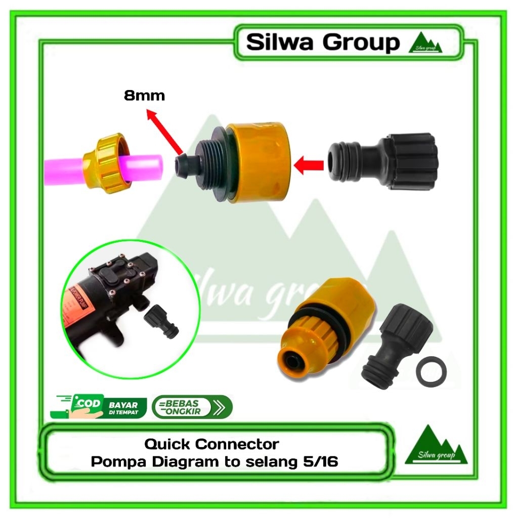 satu set Quick Konektor pompa DC ke Selang 5/16