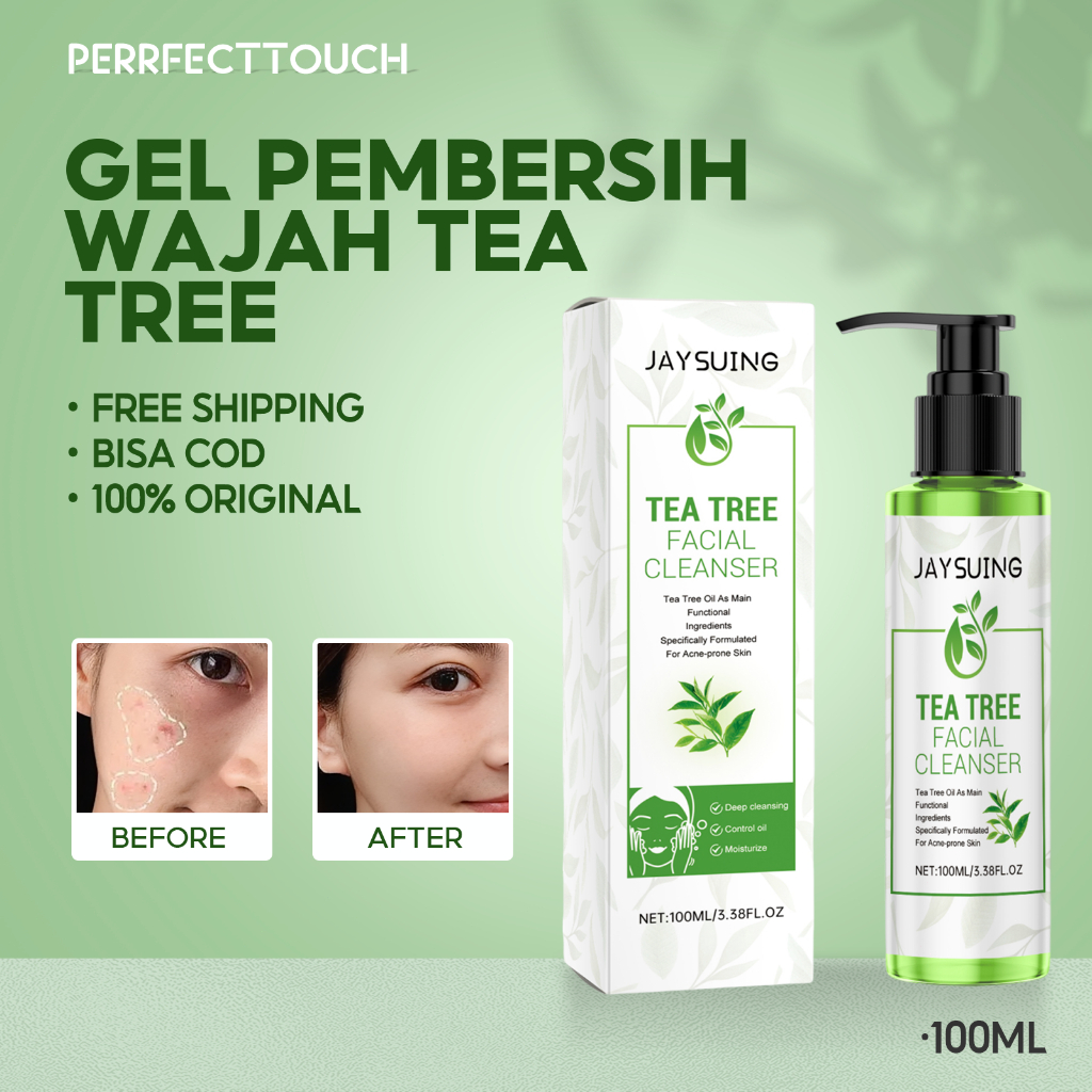 Jaysuing Face Wash Gel Tea Tree Oil 100ml Kontrol Minyak Anti Jerawat Hilangkan Komedo Pembersihan M