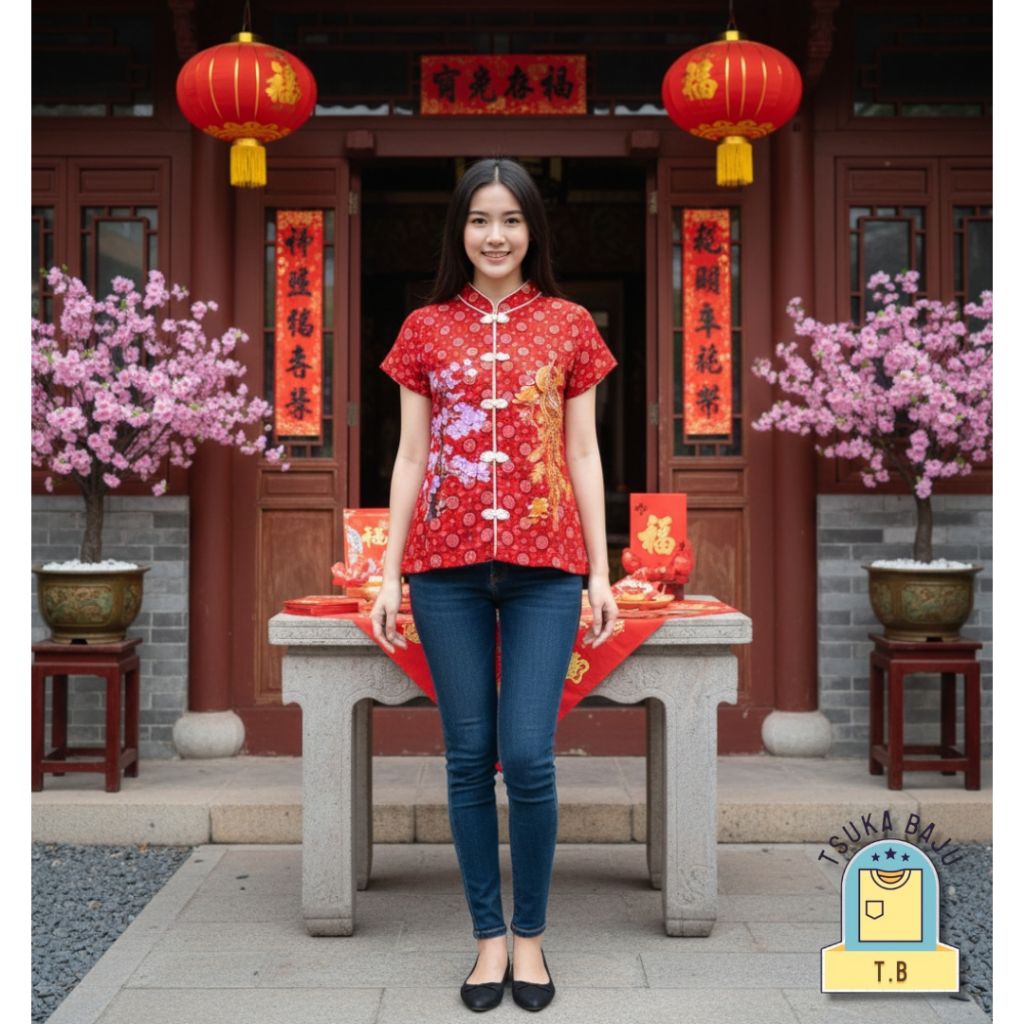 BAJU CINA IMLEK Cheongsam Atasan Wanita / Kemeja  Wanita Size S sampai 4L