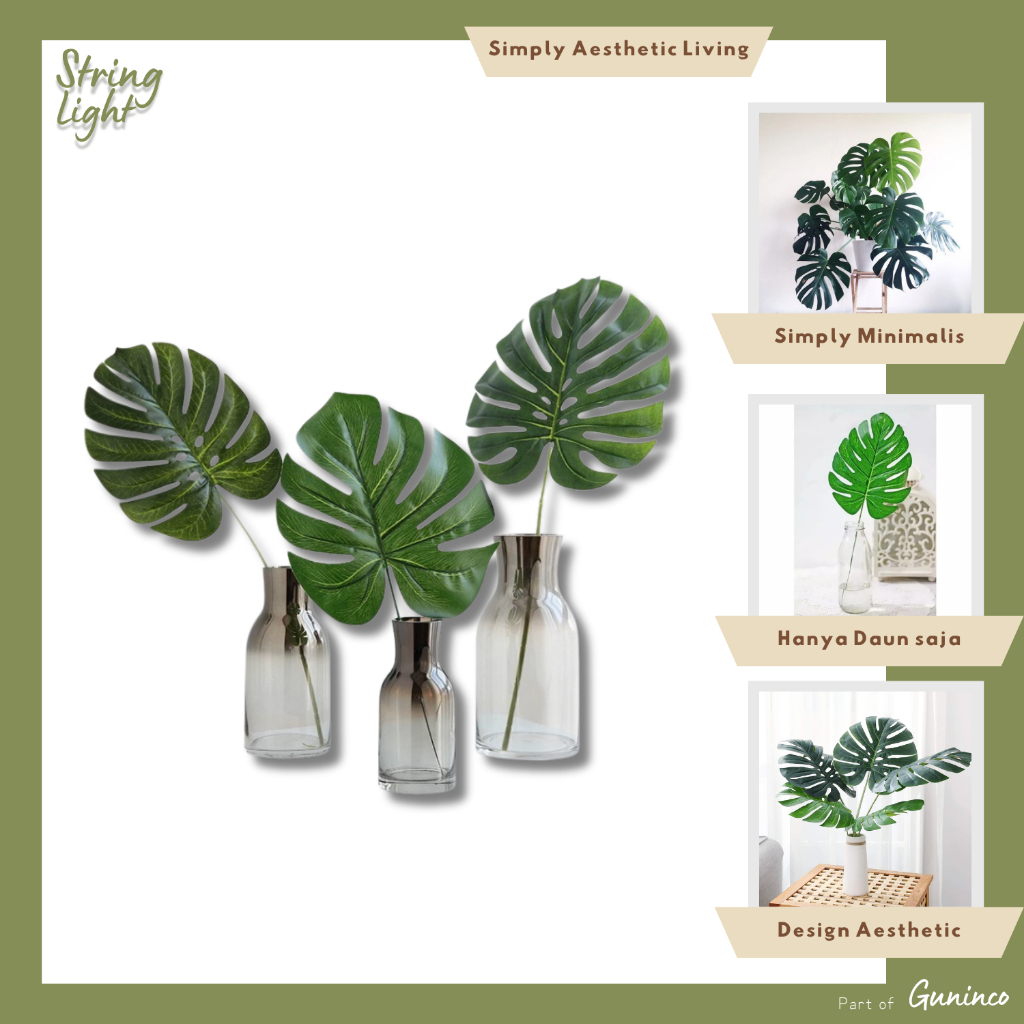 SL Daun Monstera Palsu Plastik Philodendron Daun Artificial Skandinavian Hijang Minimalis