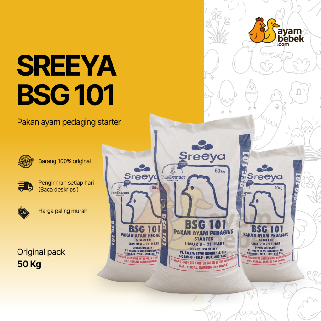 SREEYA BSG 101 R Pakan Ayam Pedaging (Broiler) | Starter Usia 8–21 Hari | GROSIR 20KG - 50KG | AyamB