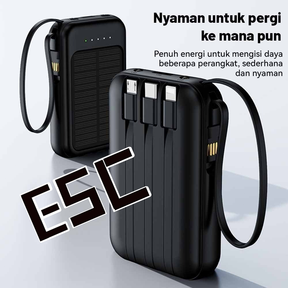 ESC 30000mah Solar Power Bank Charger USB Ports External Charger Flashlight Solar Multifungsi Portab