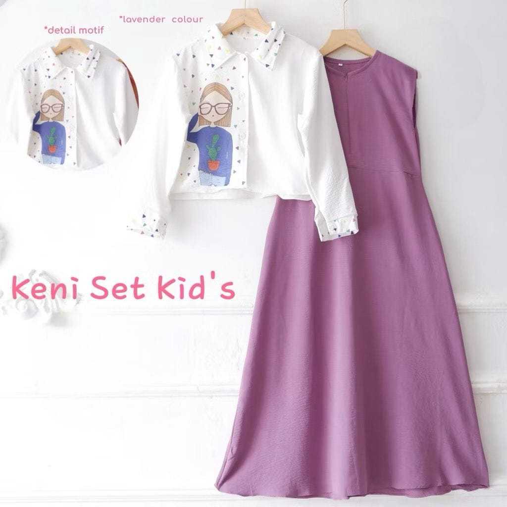 KENI SET INNER KIDS 7-15TAHUN CRINKLE PRINTING // GAMIS CARDIGAN ANAK // GAMIS ANAK REMAJA // GAMIS 
