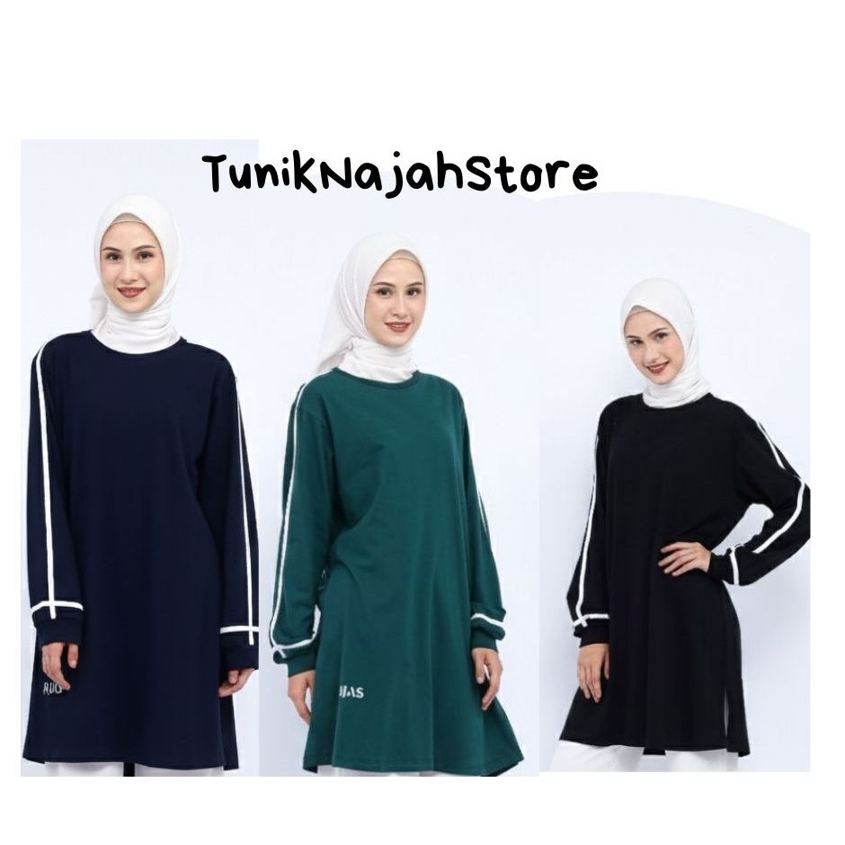 Baju Olahraga Wanita Muslimah Syari Lengan Panjang Kaos Tunik Olahraga Premium