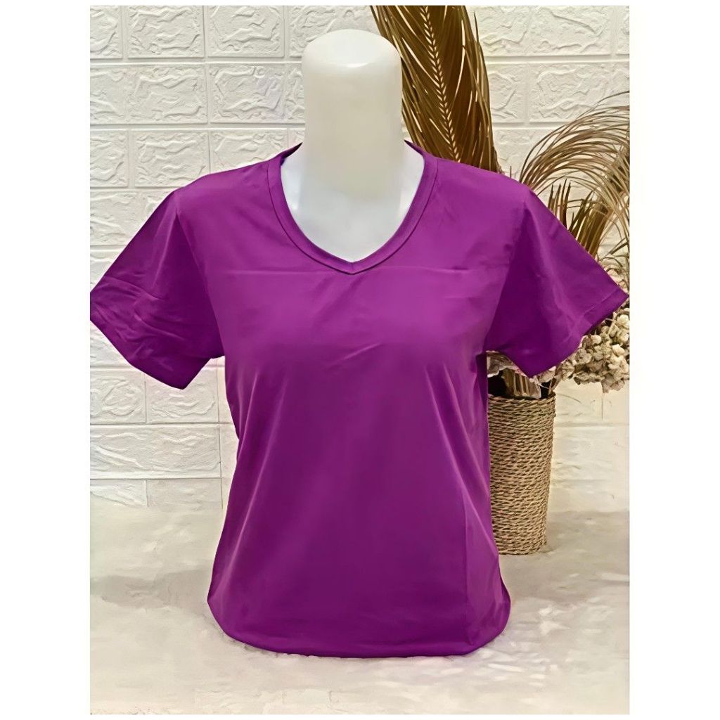 [New] Atasan Kaos Wanita V Neck Ungu Tua Terong