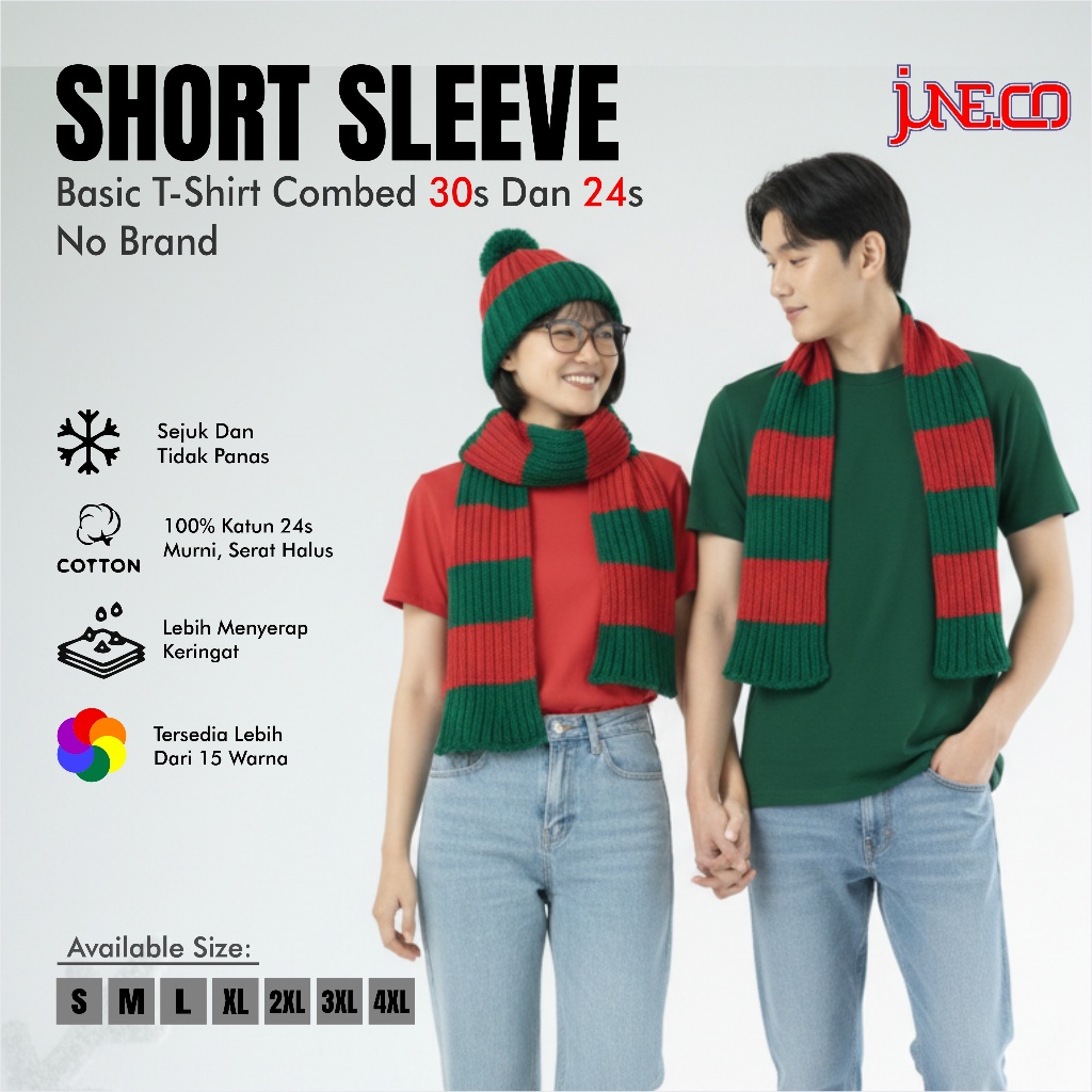 Kaos Polos Untuk Natal an Lengan Pendek/Panjang Warna Merah, Hijau Puji Dan Hijau Botol 100% Katun