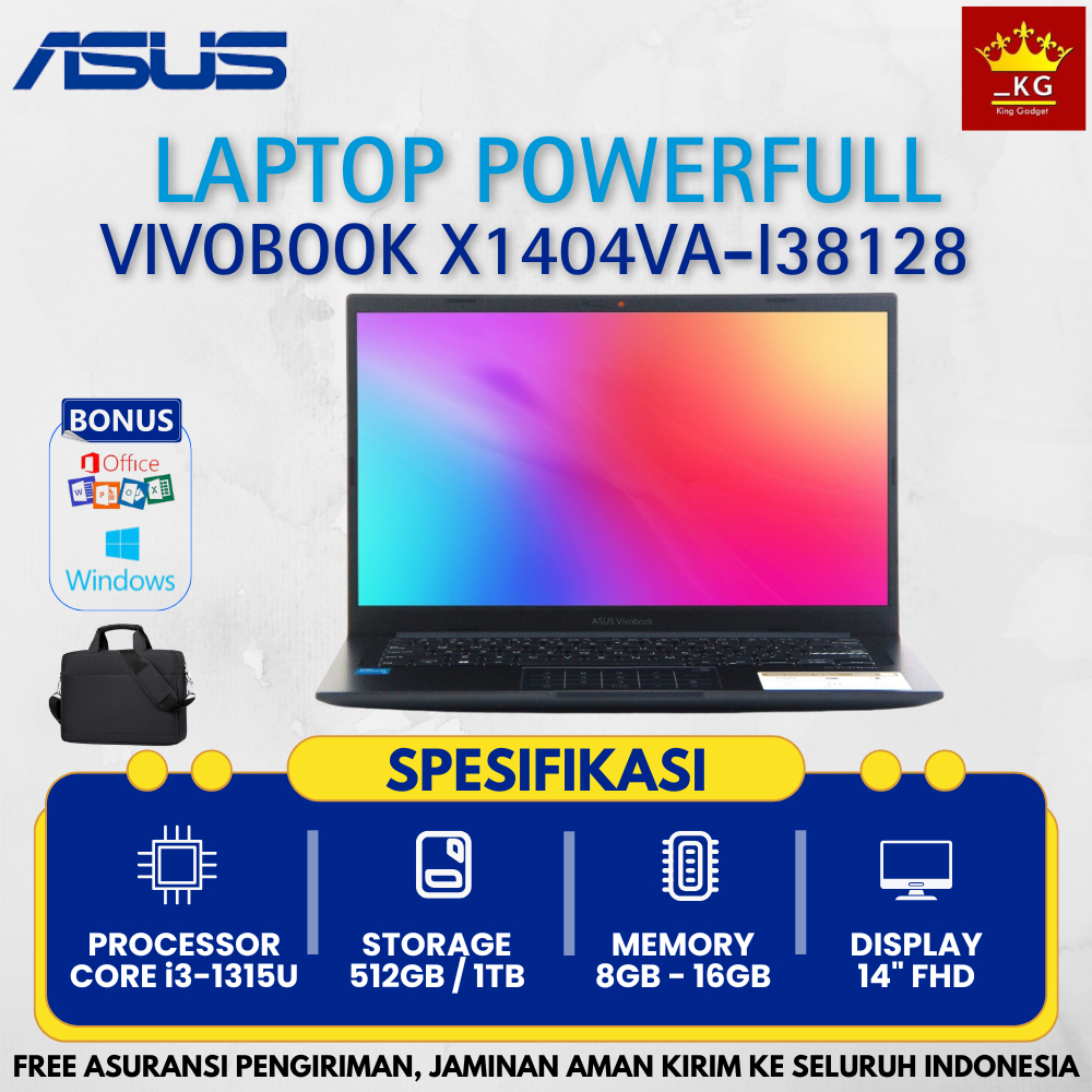 TERBARU Laptop Asus Vivobook X1404VA - I38128 Core i3 - 1315U Ram 8GB Ssd 512GB 14" FHD