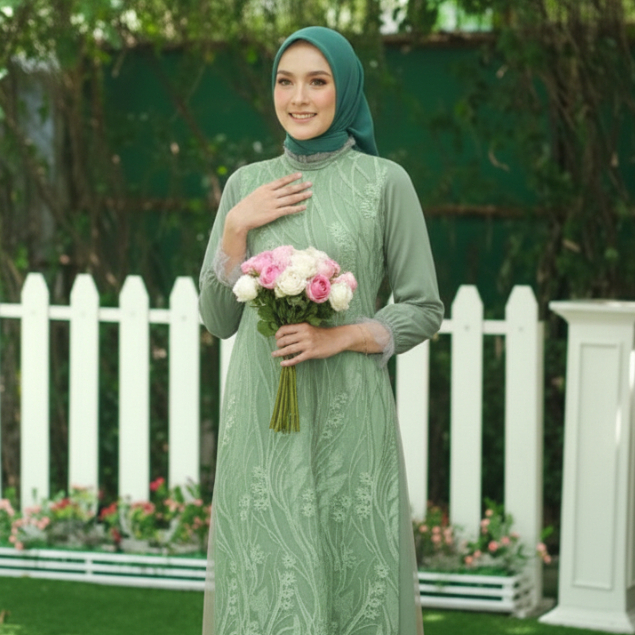 TERLARISS Malika Dress Brukat Tile Velvet Gamis Brukat Kondangan Dress Lebaran Lamaran Ready Jumbo