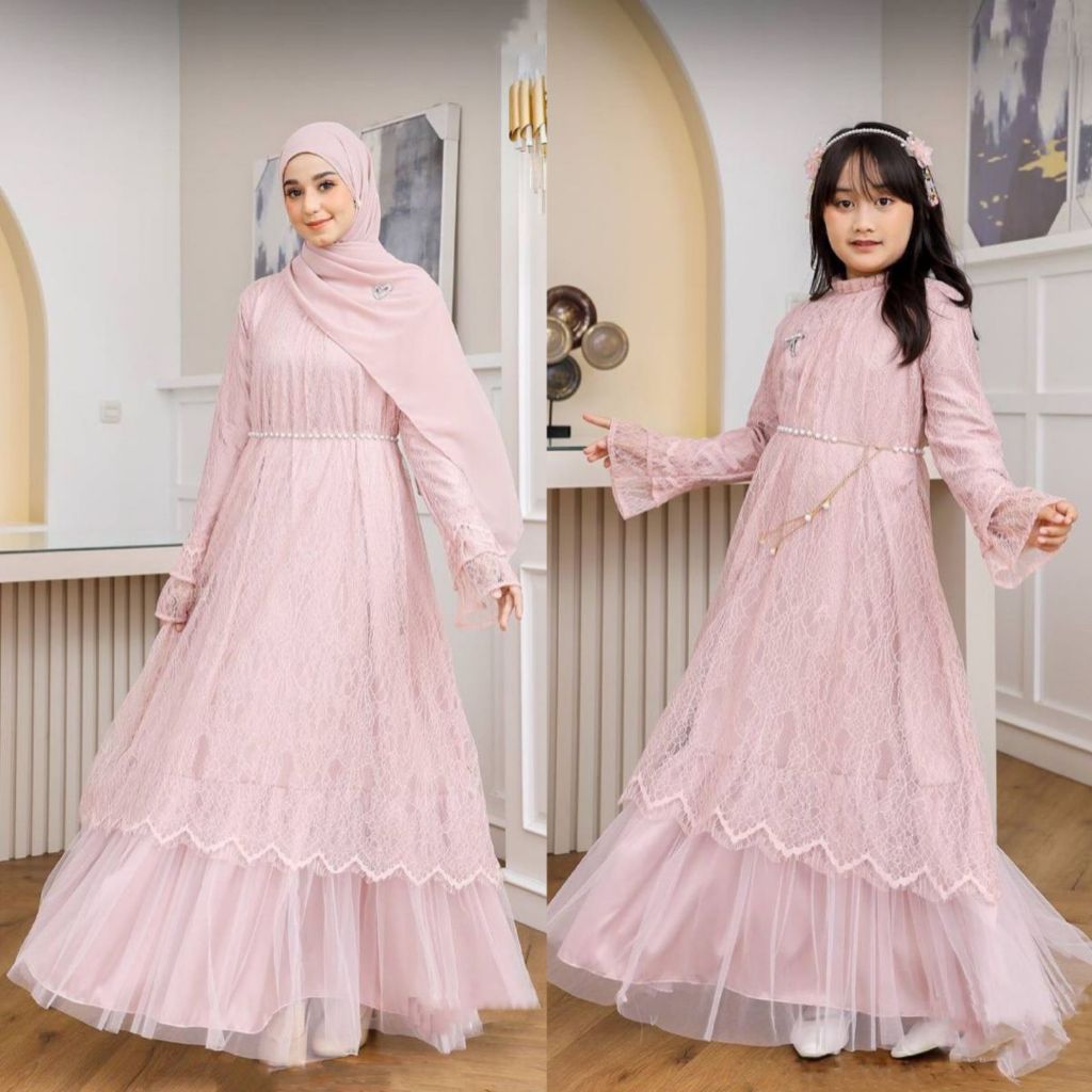 NEW COD Gamis Sarimbit Lebaran 2026 AQEELA COUPLE Ibu Dan Anak Perempuan 8 - 13 Tahun Bahan Velvet M