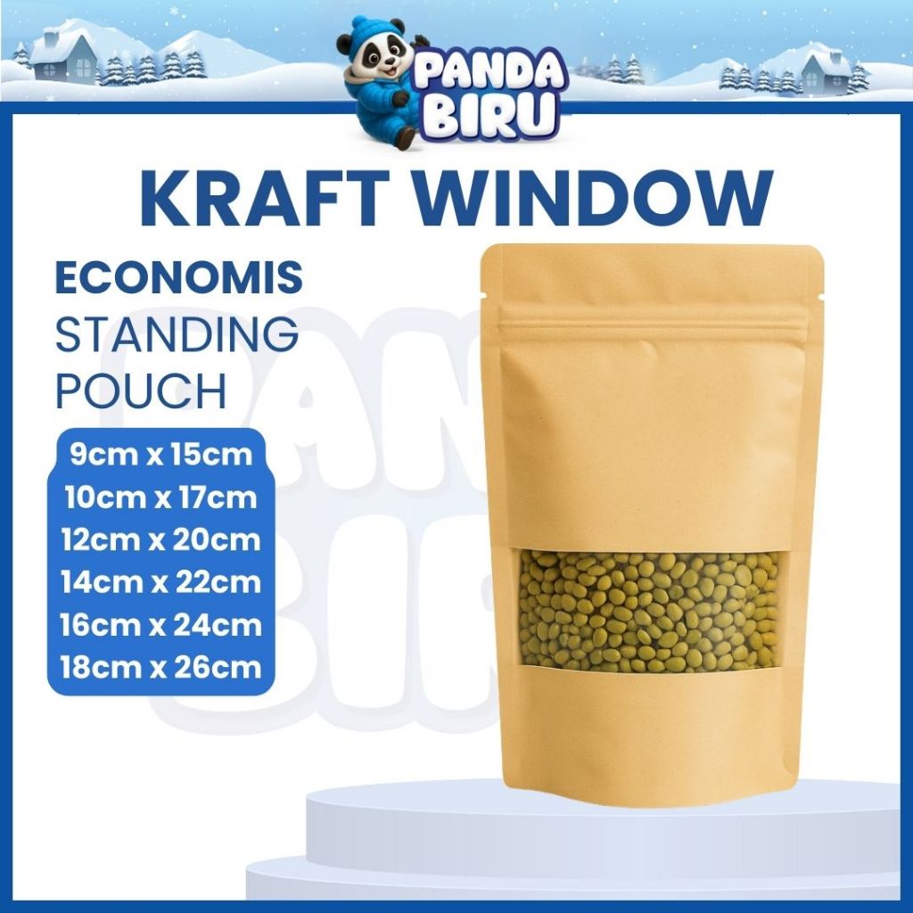 Standing Pouch Ziplock Kraft Paper WIndow Ekonomis - Kemasan Makanan Ringan Ekonomis Klip