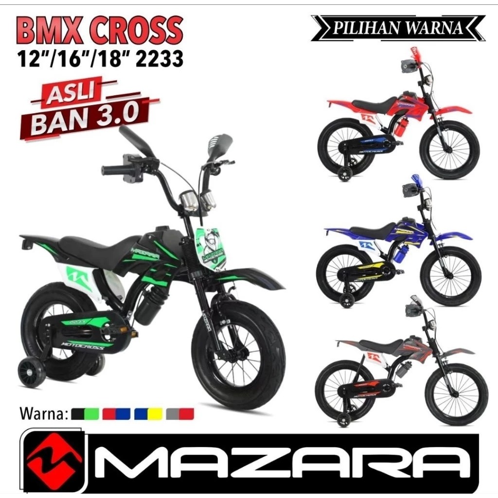 Sepeda Anak Laki BMX  Motor Cross Mazara 2233 2255 Ukuran 12 16 18 inch Usia 2-8 Tahun