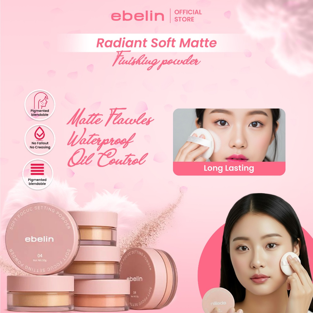 Ebelin - Radiant Soft Matte Finishing Powder | Bedak Tabur Oil Control dengan Butiran Halus / Loose 