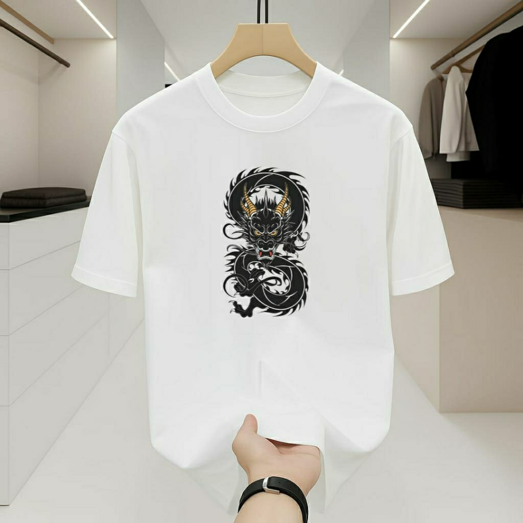 Kaos Distro Lengan Pendek Pria Motif Naga Hitam Kaos Kekinian Kaos Keren Cod