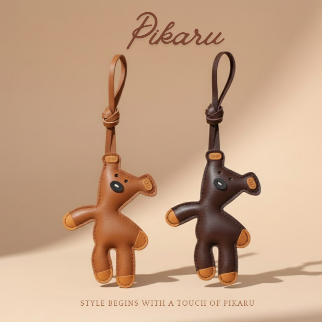 Pikaru Studio Charm Bag Leather Mr Bean Doll Gantungan Kunci Tas Boneka Mr Bean Kulit