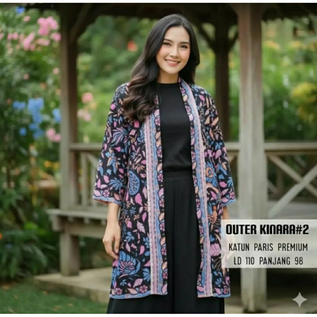 outer panjang batik bahan katun paris motif tiga negeri