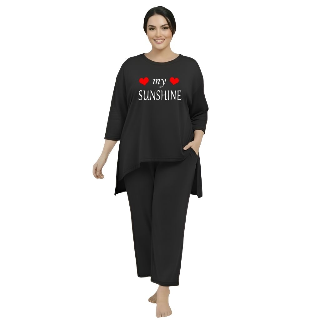 Baju Setelan Kaos Wanita Jumbo Ld 130 Cm One Set Wanita Oversize Celana Panjang Lengan 3/4 Bahan Bab