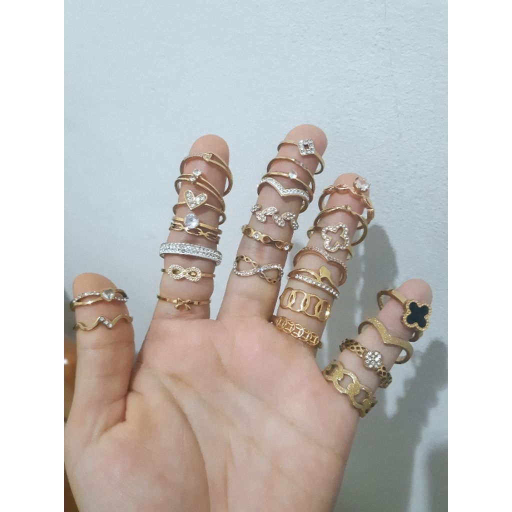 vionaedit etalase cincin stainless steel anting jepit titanium 18k