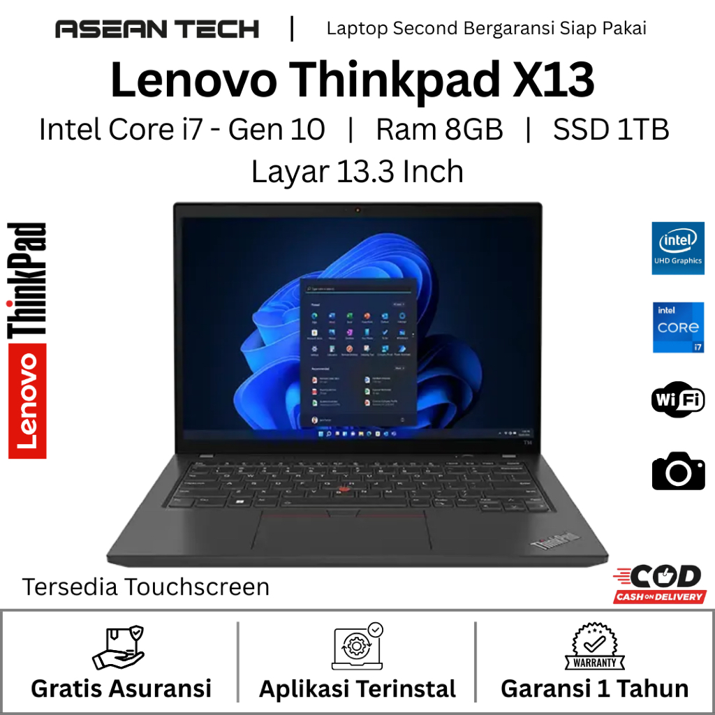 Lenovo Thinkpad X13 Core i7 Gen 10 RAM 16GB SSD 1TB - Laptop Bekas Original Bergaransi Siap Pakai