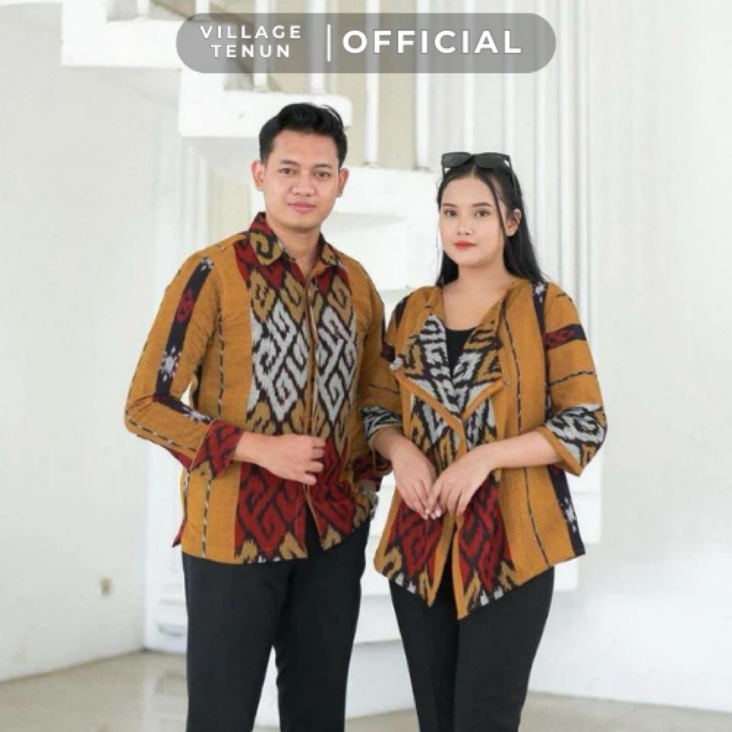 NAURA COUPLE YELLOW | KEMEJA PRIA & BLAZER WANITA | SET COUPLE ATASAN BATIK | BAJU COUPLE LEBARAN