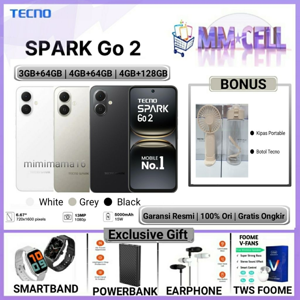 TECNO SPARK GO 2 RAM 4/128 | SPARK GO 2 4/64 GARANSI RESMI TECNO INDONESIA
