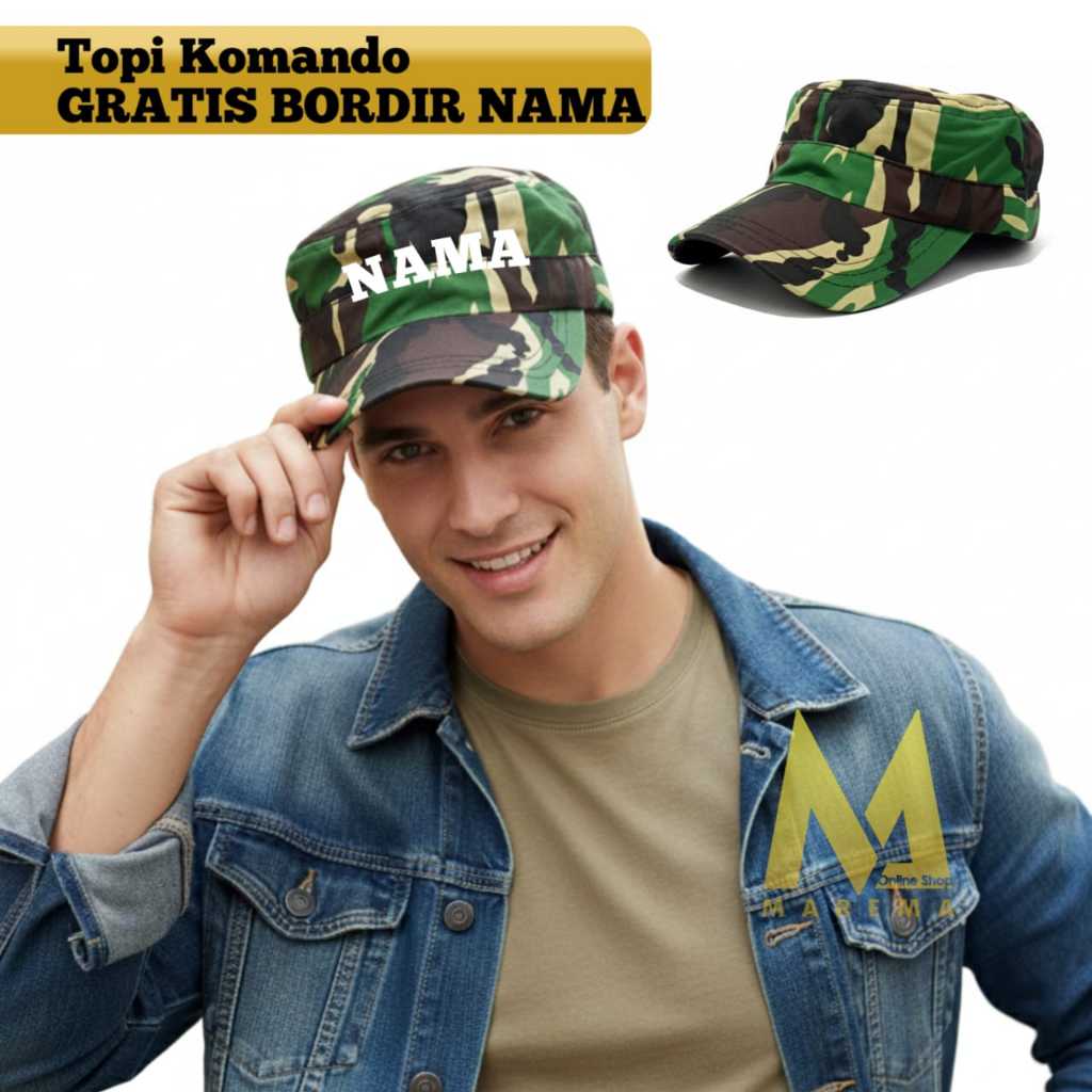 Topi Komando Loreng Dewasa Bordir Nama Topi Komando Army Loreng topi komando Dewasa