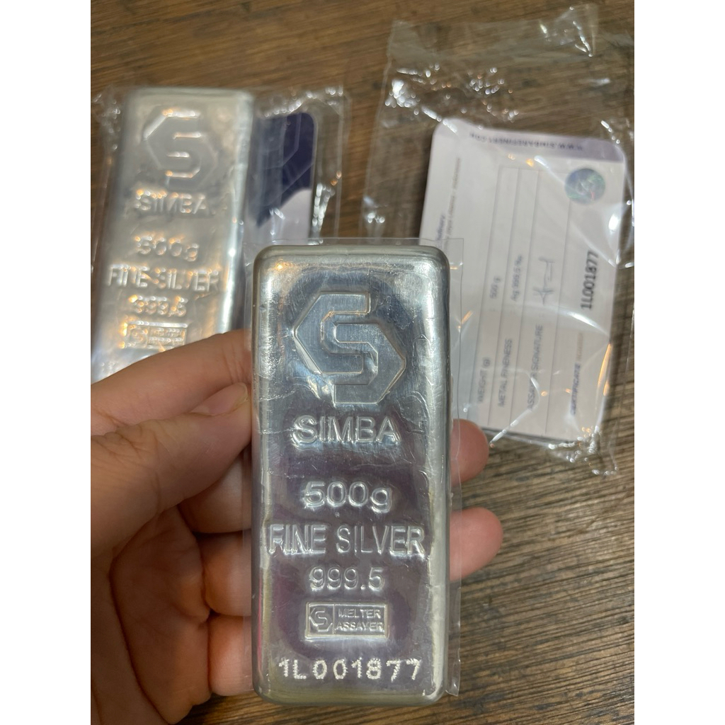 500gram perak batangan simba refinery. casted silver bar