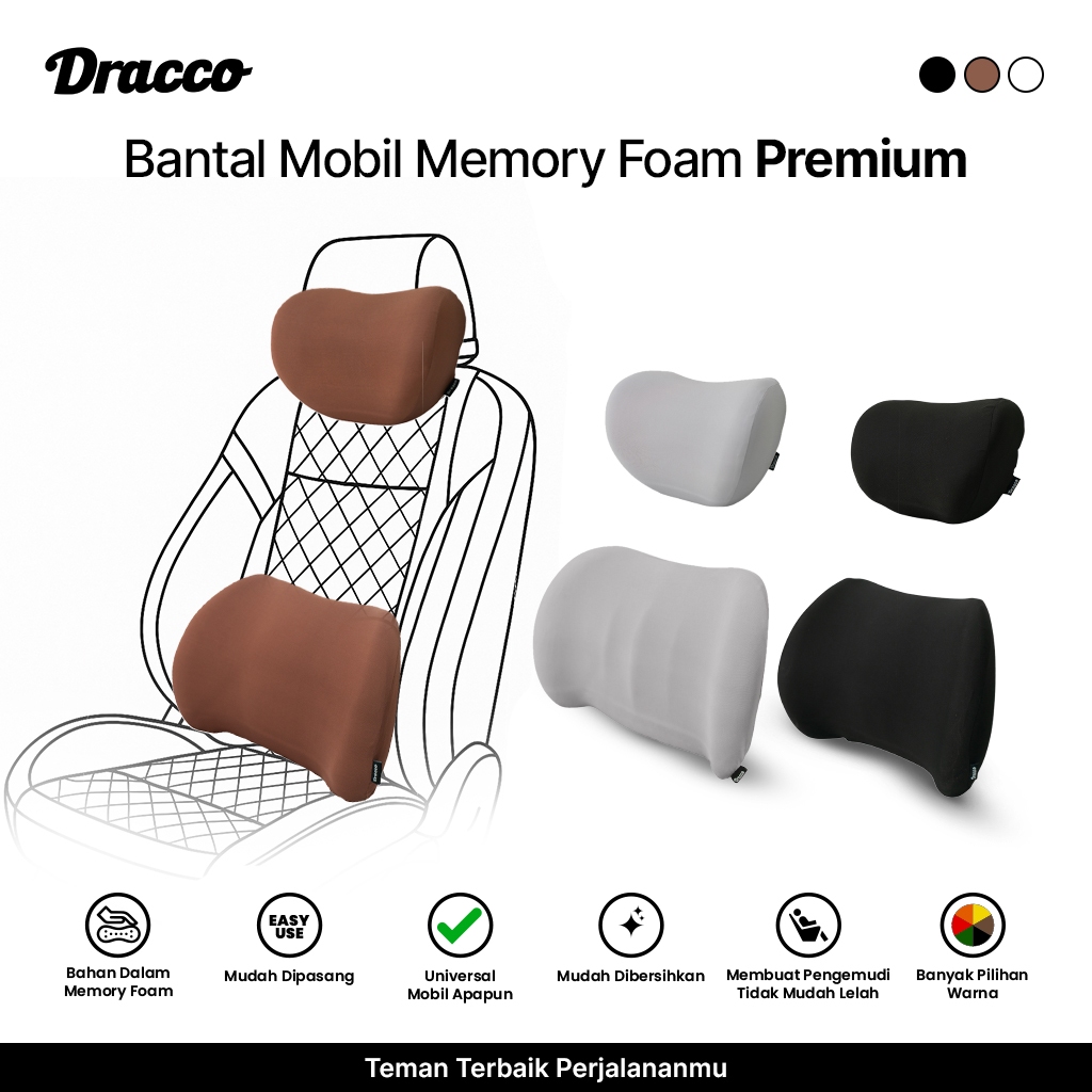 Bantal Mobil DRACCO Memory Foam Premium Penyangga Leher Punggung Anti Pegal Aksesoris Interior Mobil