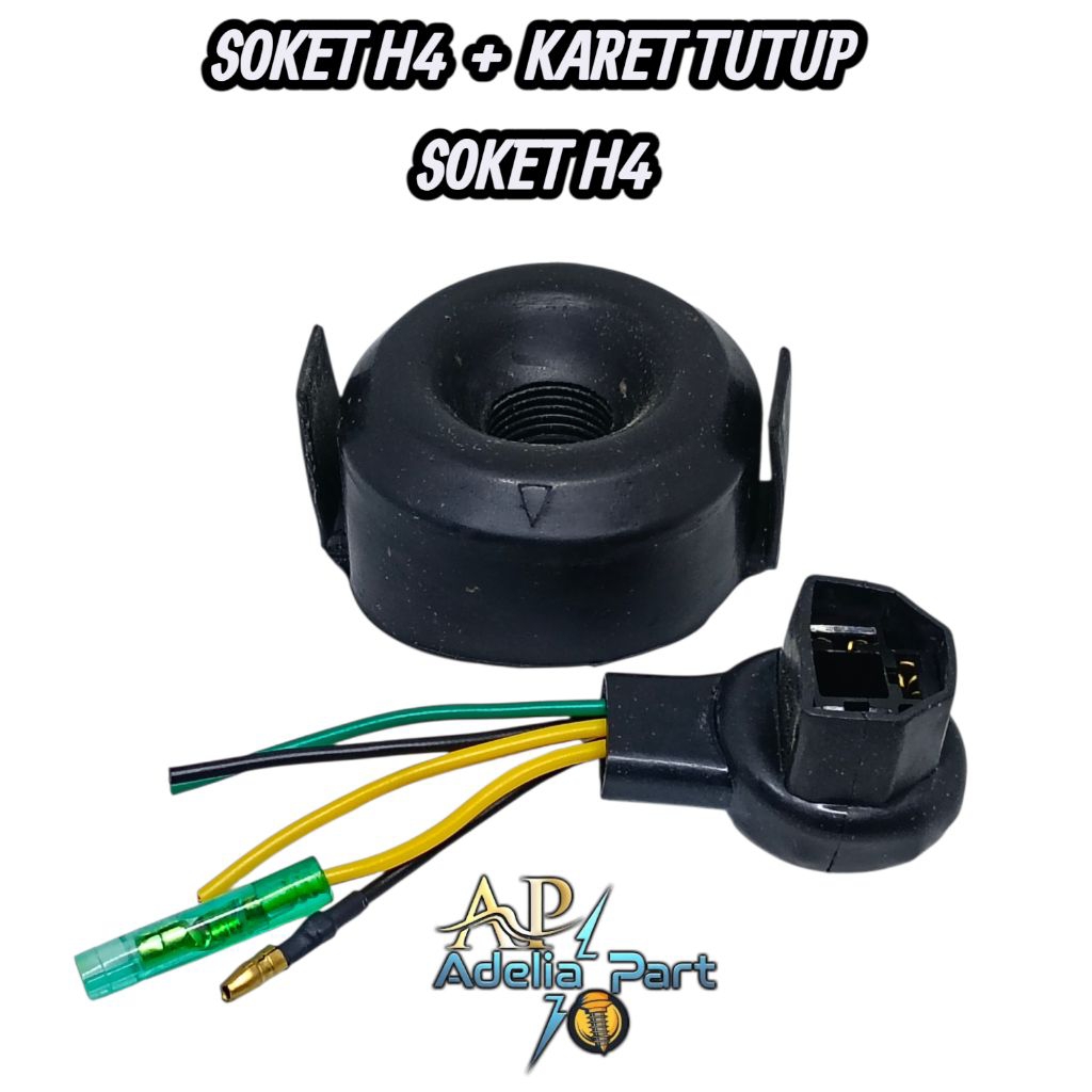 Soket H4 + karet tutup soket h4 (1set ) motor mobil universal ori