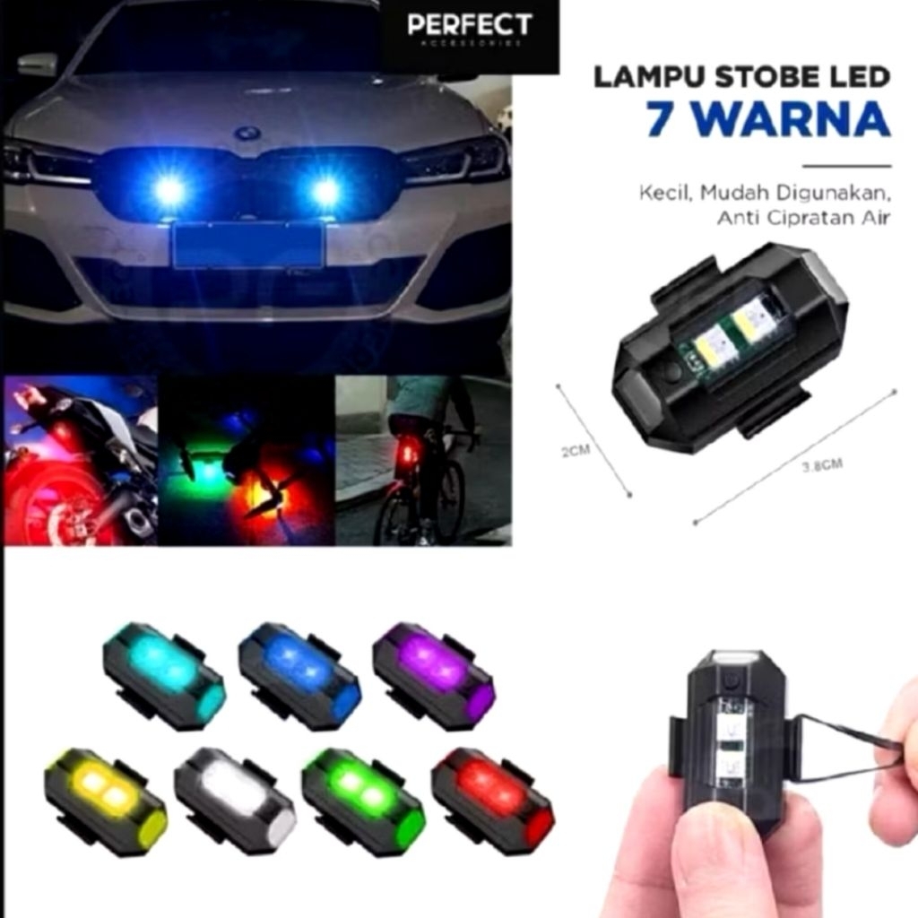 LAMPU LED MOTOR SEPEDA KEDIP PESAWAT FLASH TANPA KABEL RGB WARNA WARNI BISA DI CHARGER LAMPU SEPEDA 