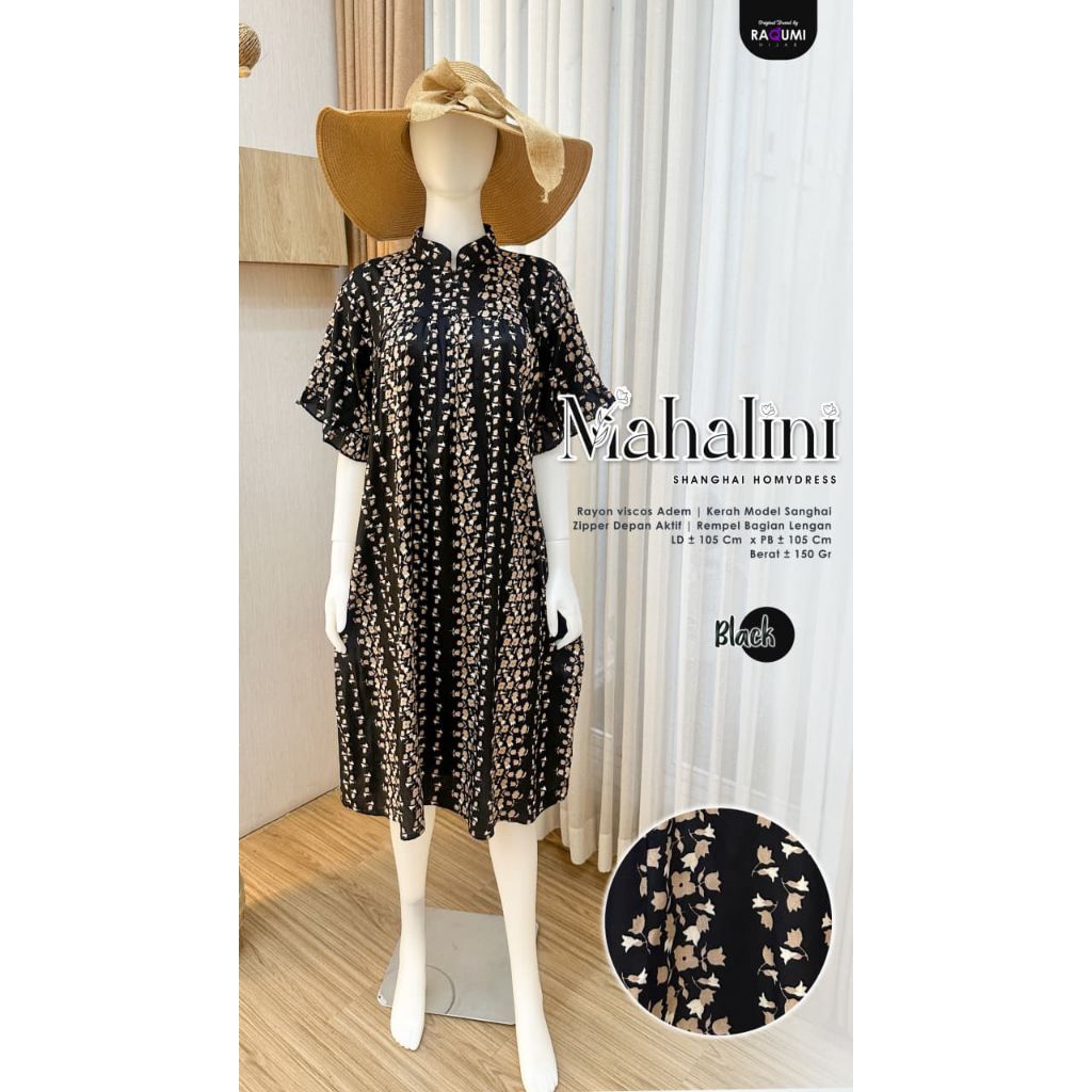 Mahalini Shanghai Homydress Rayon Viscose Adem Busui Zipper Daster Jumbo Lengan Rempel Kekinian by R
