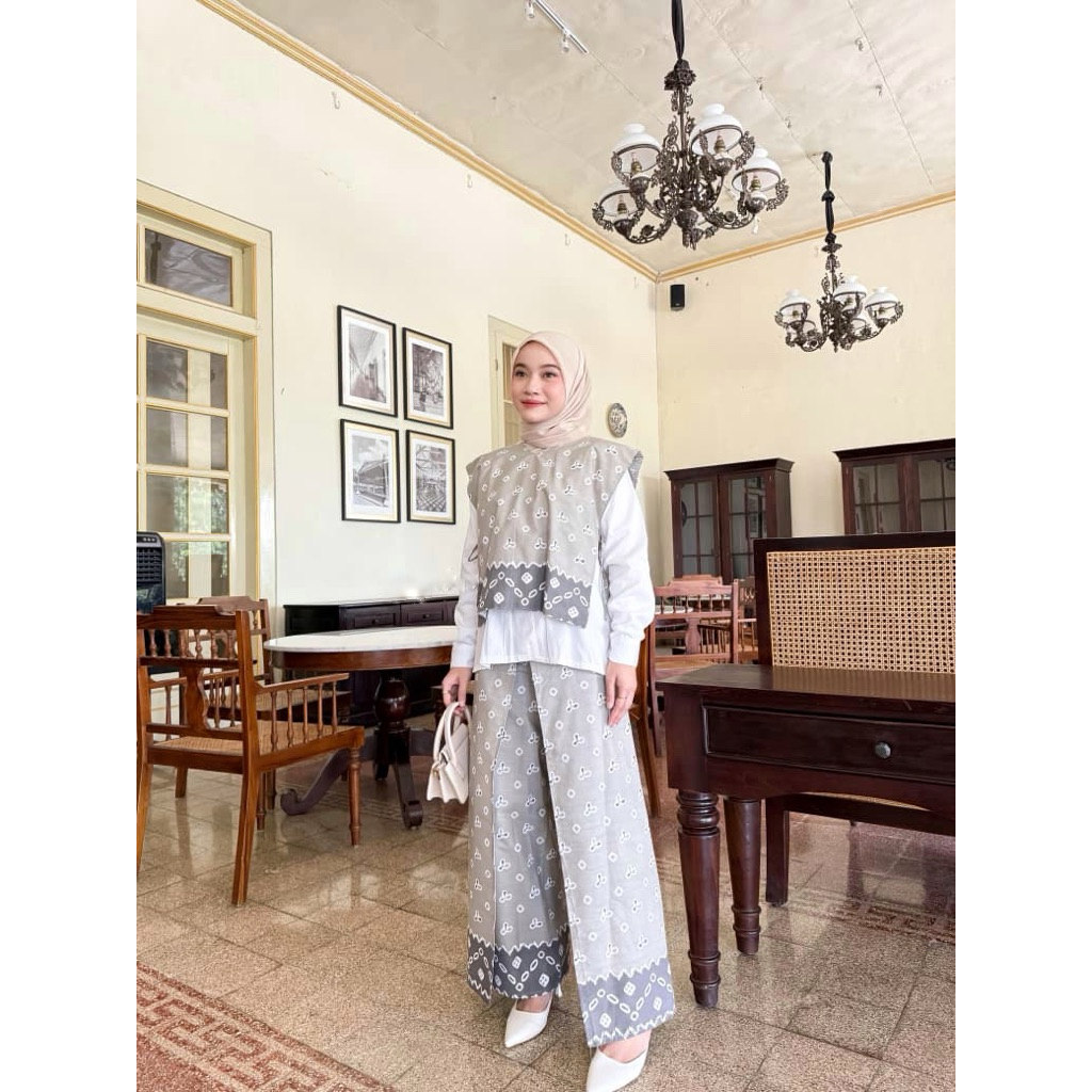 ONE SET VEST JUMPUTAN BATIK - SETELAN VEST KULOT JUMPUTAN BATIK