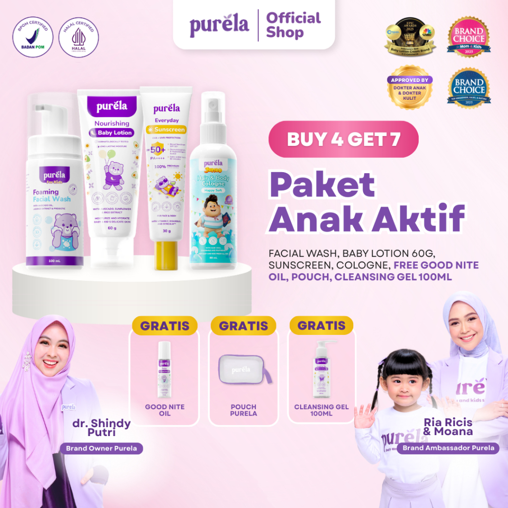[BUY 4 GET 7] PAKET ANAK AKTIF - Facial wash anak 100ml, Baby Lotion 60gr, Sunscreen SPF 50+ PA++++,