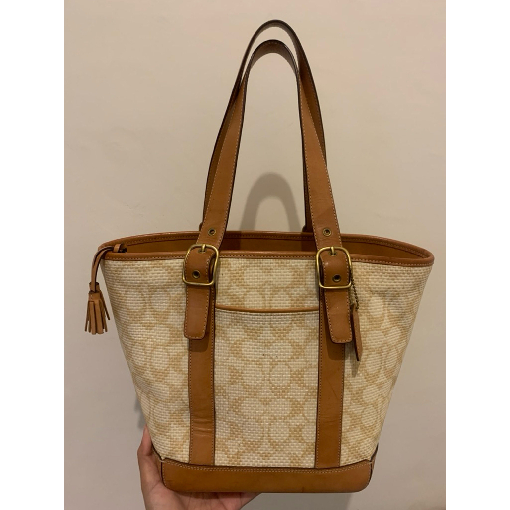 [Baca Deskripsi] Tas Coach Signature Woven Bucket Ori