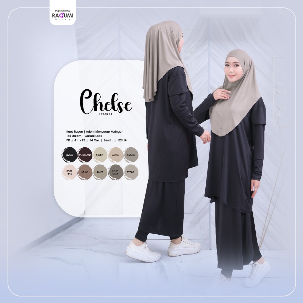 Chelse Sporty Hijab Original Raqumi Hijab Wanita Kaos Rayon Jilbab Olahraga Chelse Raqumi Hijab Inst