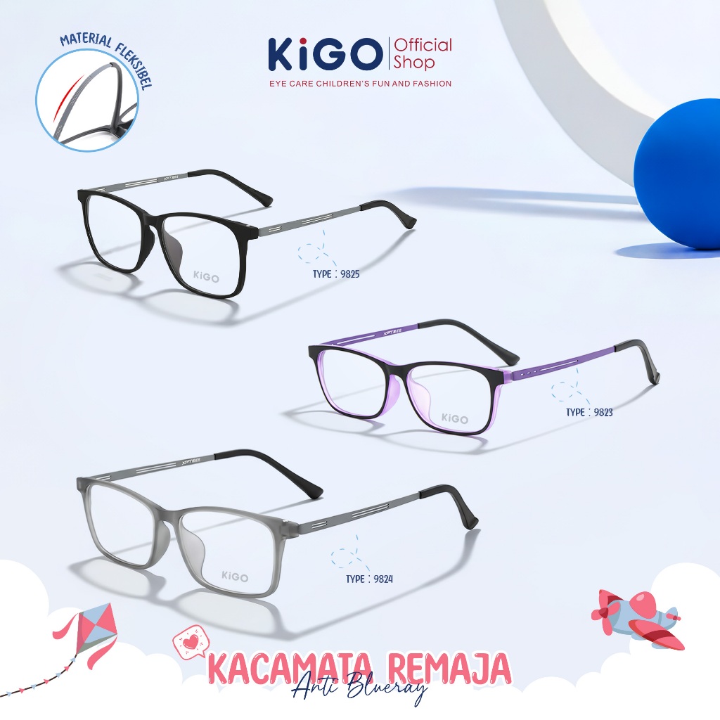 KIGO Kacamata Remaja Lensa Blueray Bluecromic Minus Titanium+Silikon Fashion Kekinian 9823