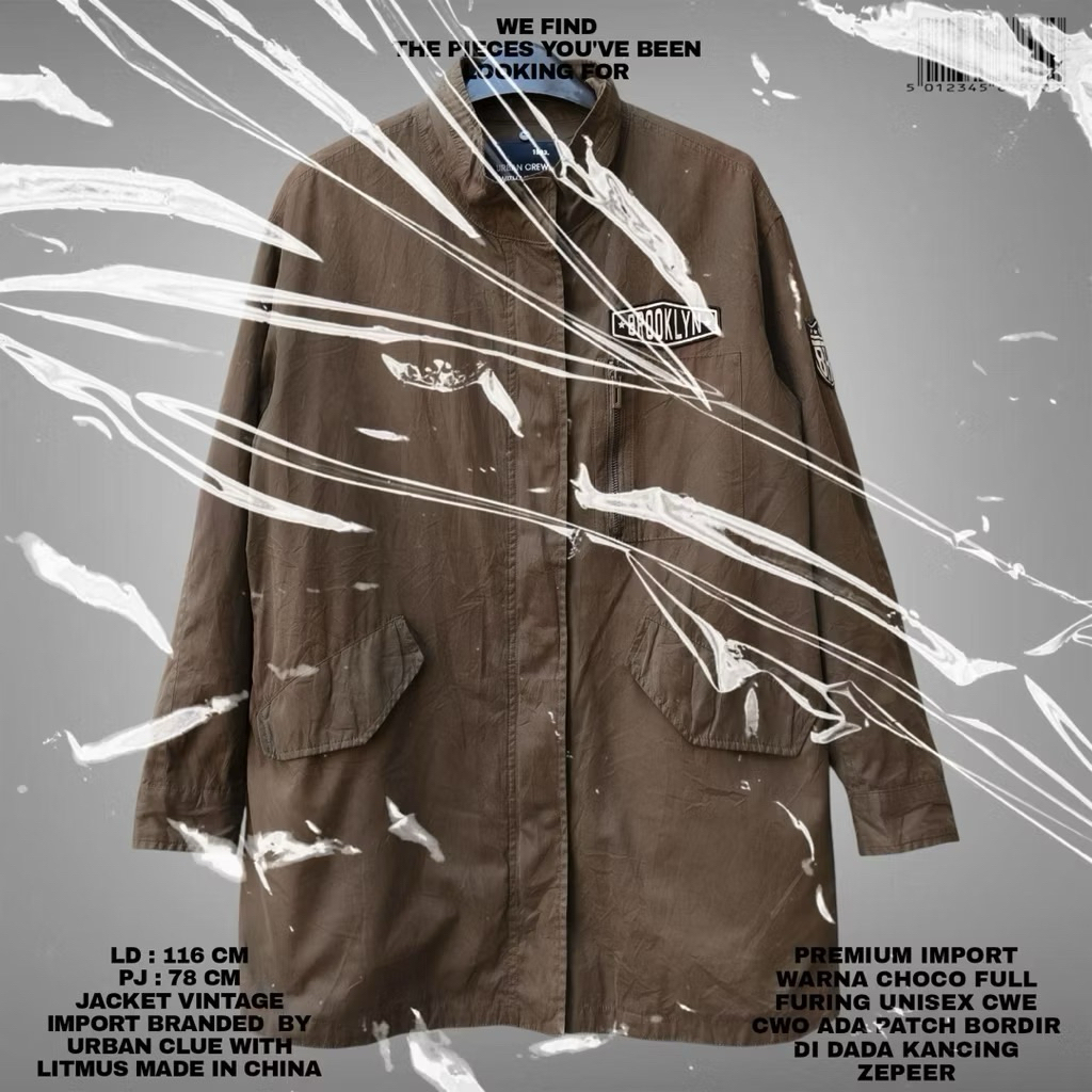 URBAN CLUE WITH LITMUS ORIGINAL JACKET PREMIUM UNISEX KOREAN LOOK/BROWN JACKET BORDIR DESIGN BROOKYN