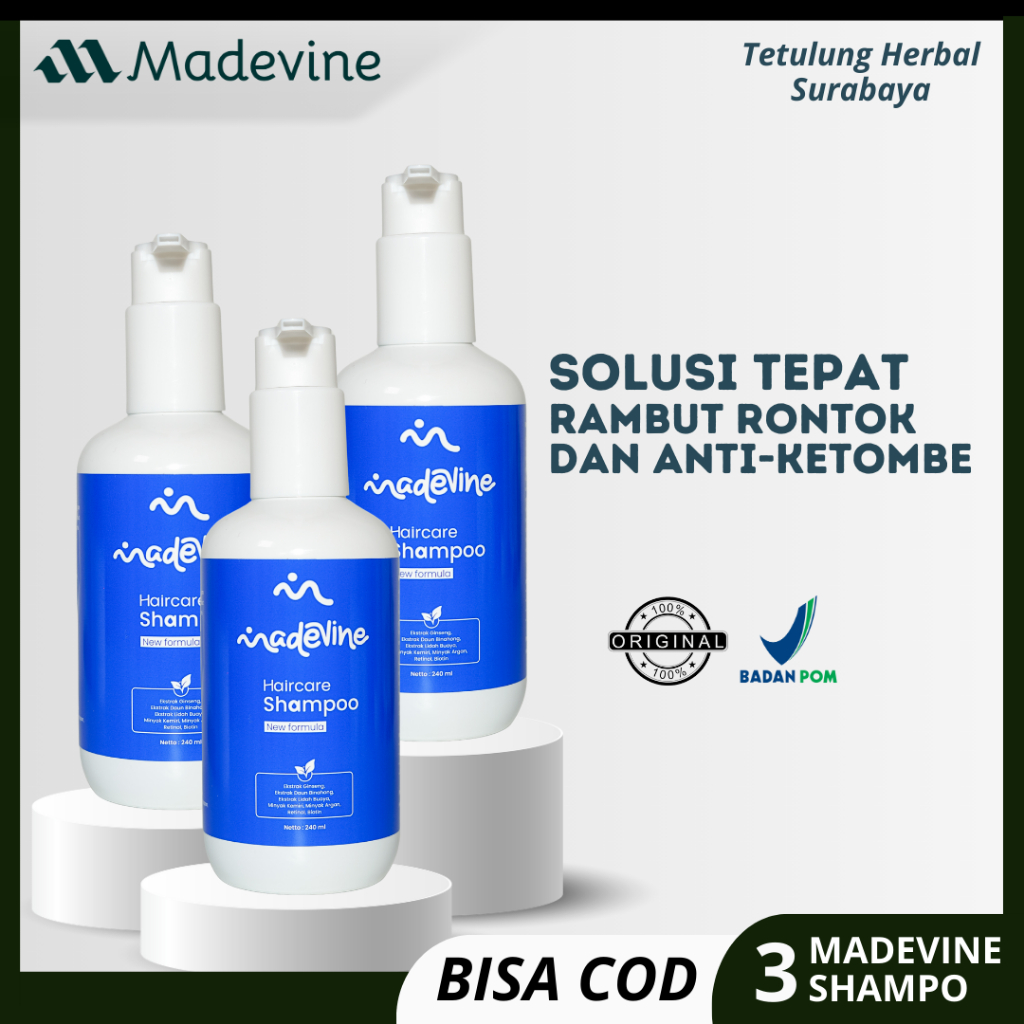 3 Pcs Madevine Shampo – Penumbuh Rambut & Perawatan Rambut Rontok, Rusak, Bercabang