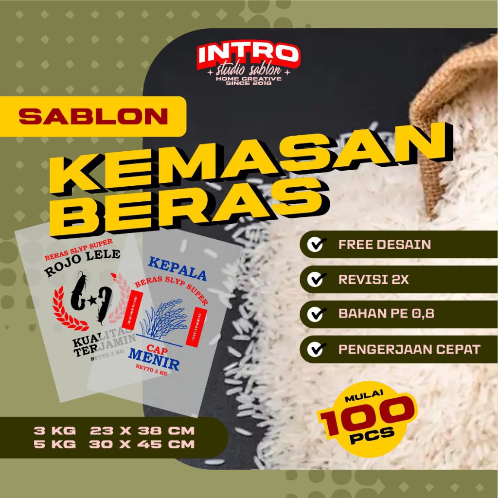 KEMASAN BERAS 3 KG dan 5 KG CUSTOM SABLON