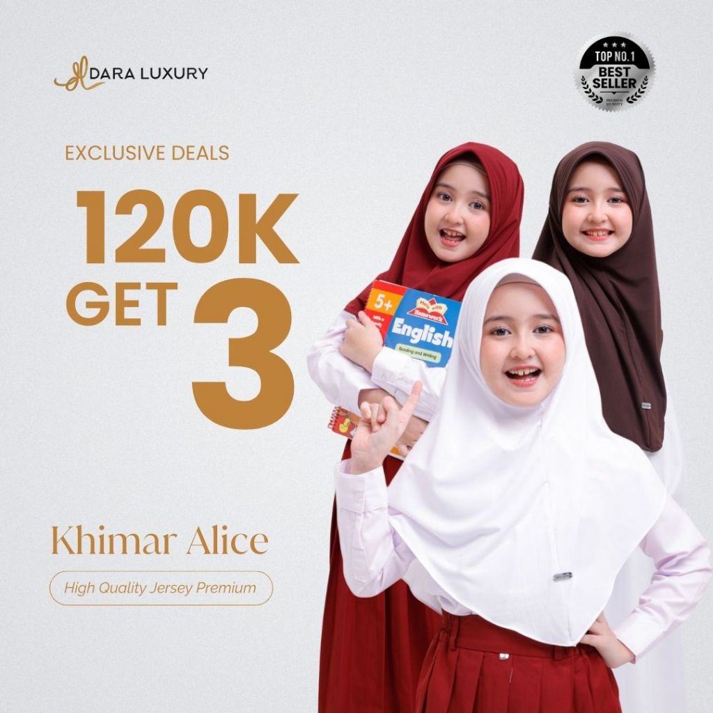 Dara Luxury | Alice | Jilbab Anak Instan Jersey Premium | Hijab Sekolah Anak 5-15 Th | Bergo Sekolah
