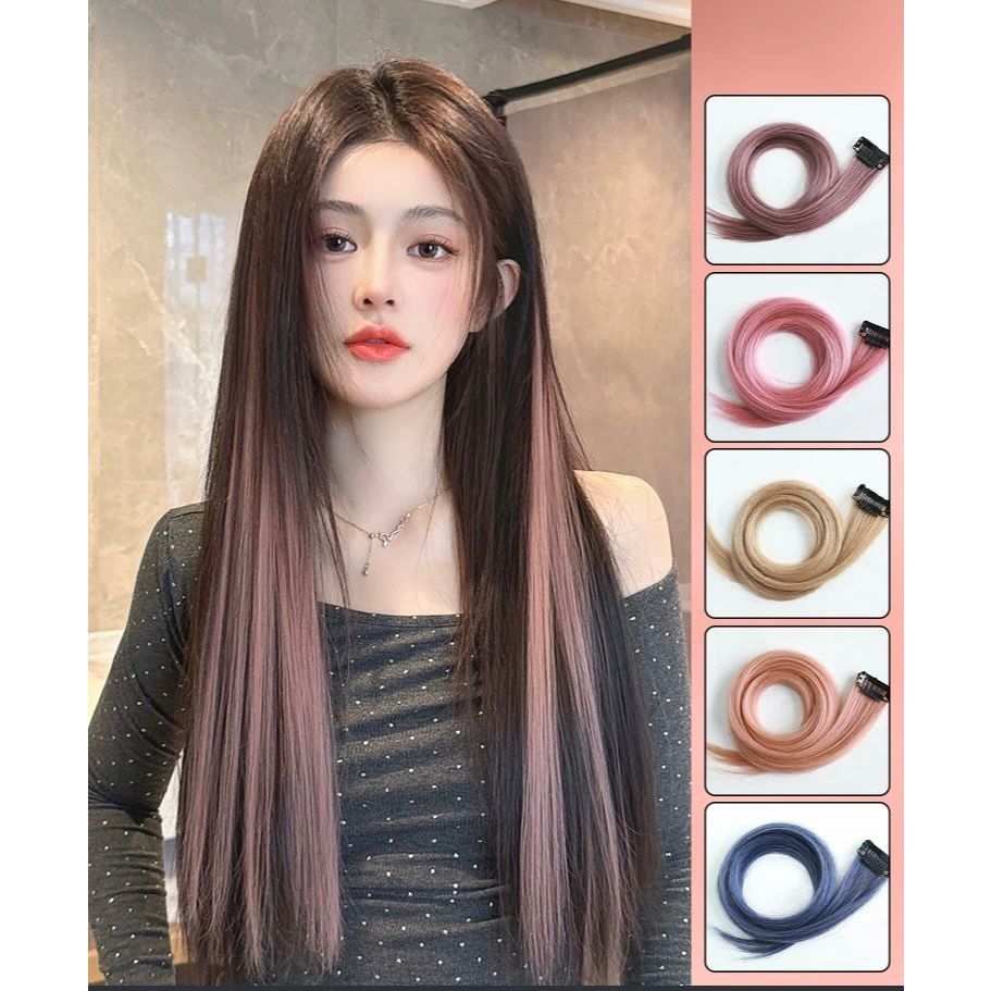{LUCK.B} Jepitan Wig Warna Warni Jepitan Rambut Palsu Warna Warni / Wig Jepit Rambut Palsu Lurus Unt