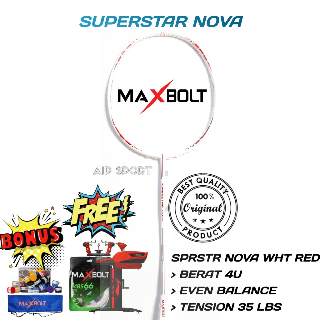 Raket Badminton Maxbolt Superstar Nova 35 Lbs Original