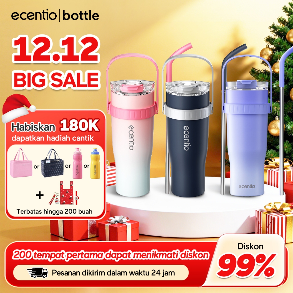 [BUY 1 GET 1 Hadiah Natal] Ecentio Tumbler Biru Stainless 304 Botol Minum Besar 1200ML Tumblr Tahan 